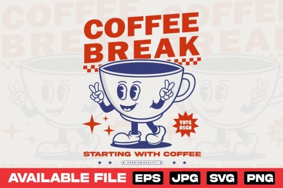 Coffee Cup Character Graphics for T-Shirt Designs