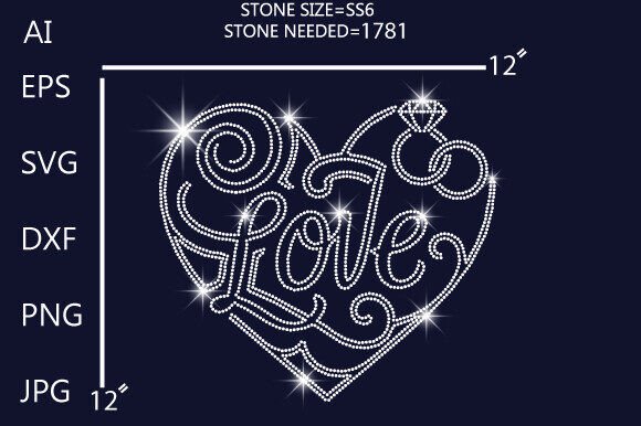 Rhinestone Heart Love Engagement Design Graphics for T-Shirt Designs