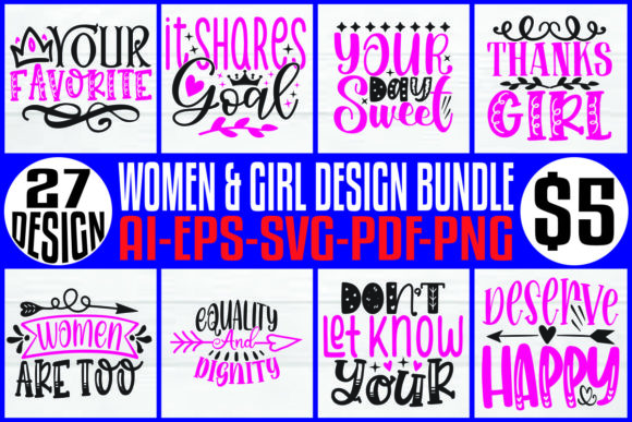Women Girl T-shirt Design Bundle Graphics